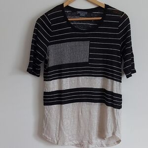 Vince Black and Oatmeal Striped Linen Top.  Size S.